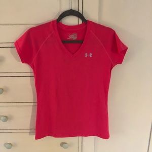 Pink V-neck athletic shirt